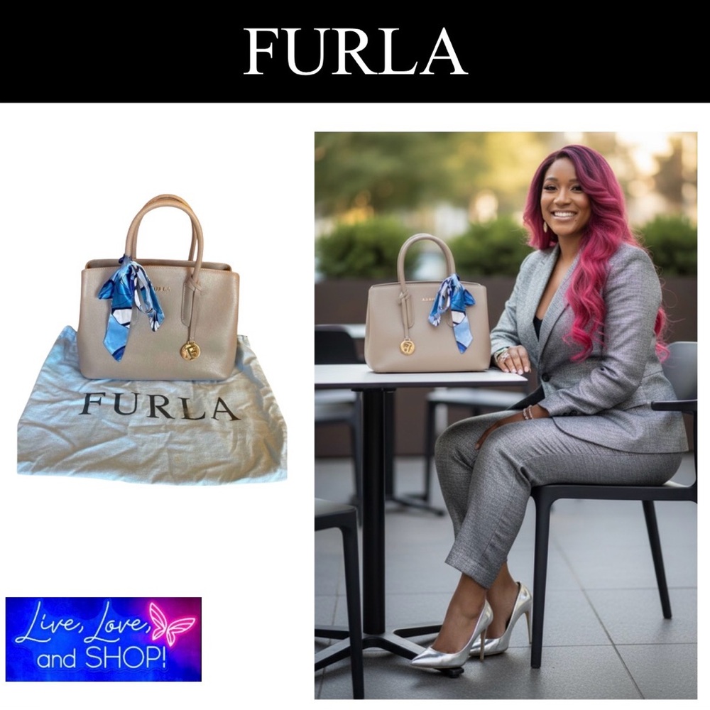 FURLA Tote w/FURLA Dust Bag, & FREE Beautiful Unbranded Twilly, EUC